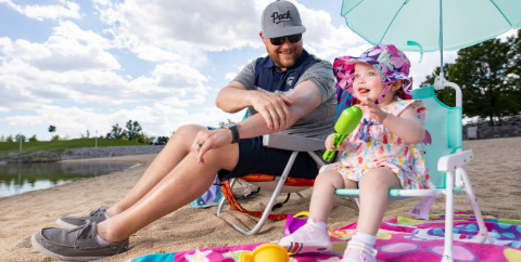 dad and baby on beach