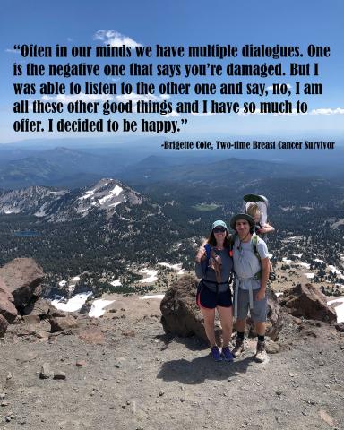 Brigette Cole, her husband and son a the top of a mountain.